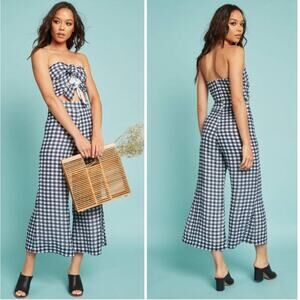 SKYLAR + MADISON Jumpsuit Size Small Gingham Navy White Cutout Tie Front Light